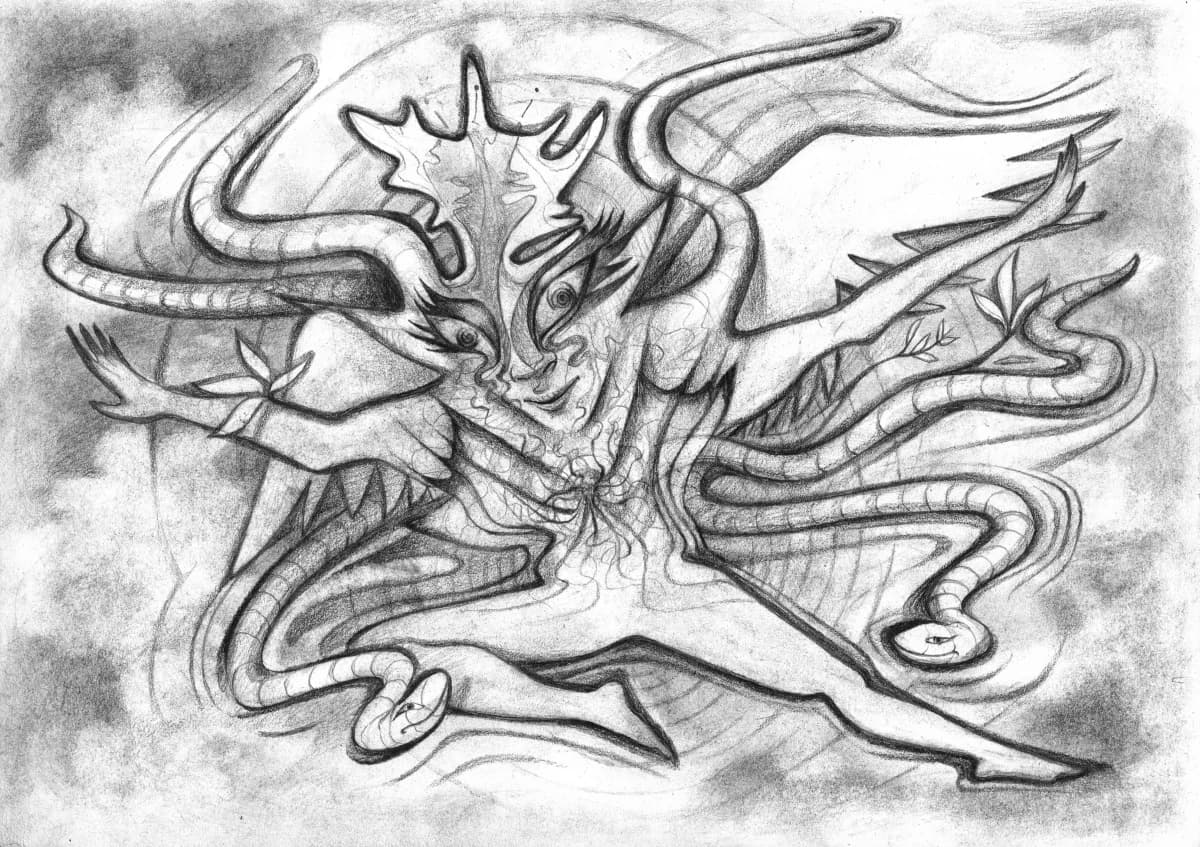 Non-Stop, No Running, Floating, Charcoal on paper